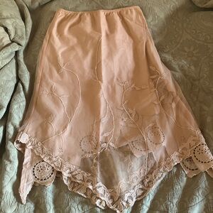 Odille Blush Pink Embroidered Asymmetrical Handkerchief Hem Skirt